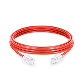 Cat5e非引导式非屏蔽（UTP）PVC红色跳线，6英寸